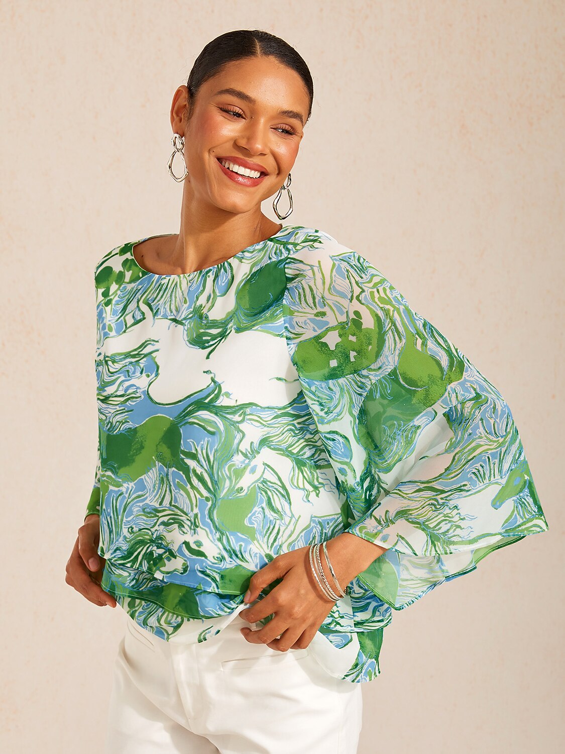 Graphic Art Mustang Chiffon Layered Top