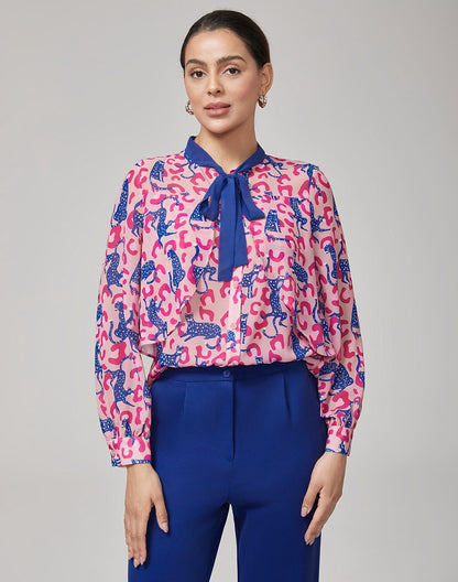 Pink Leopard Print Long Sleeve Blouse