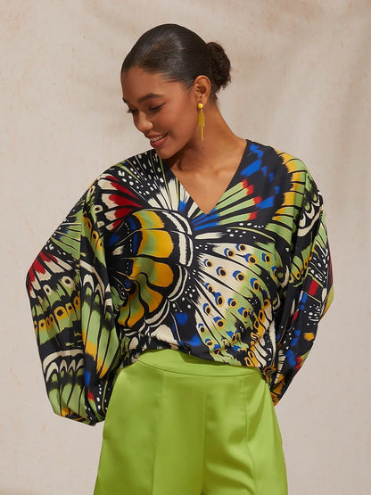 Jungle Butterfly Silky Satin Top