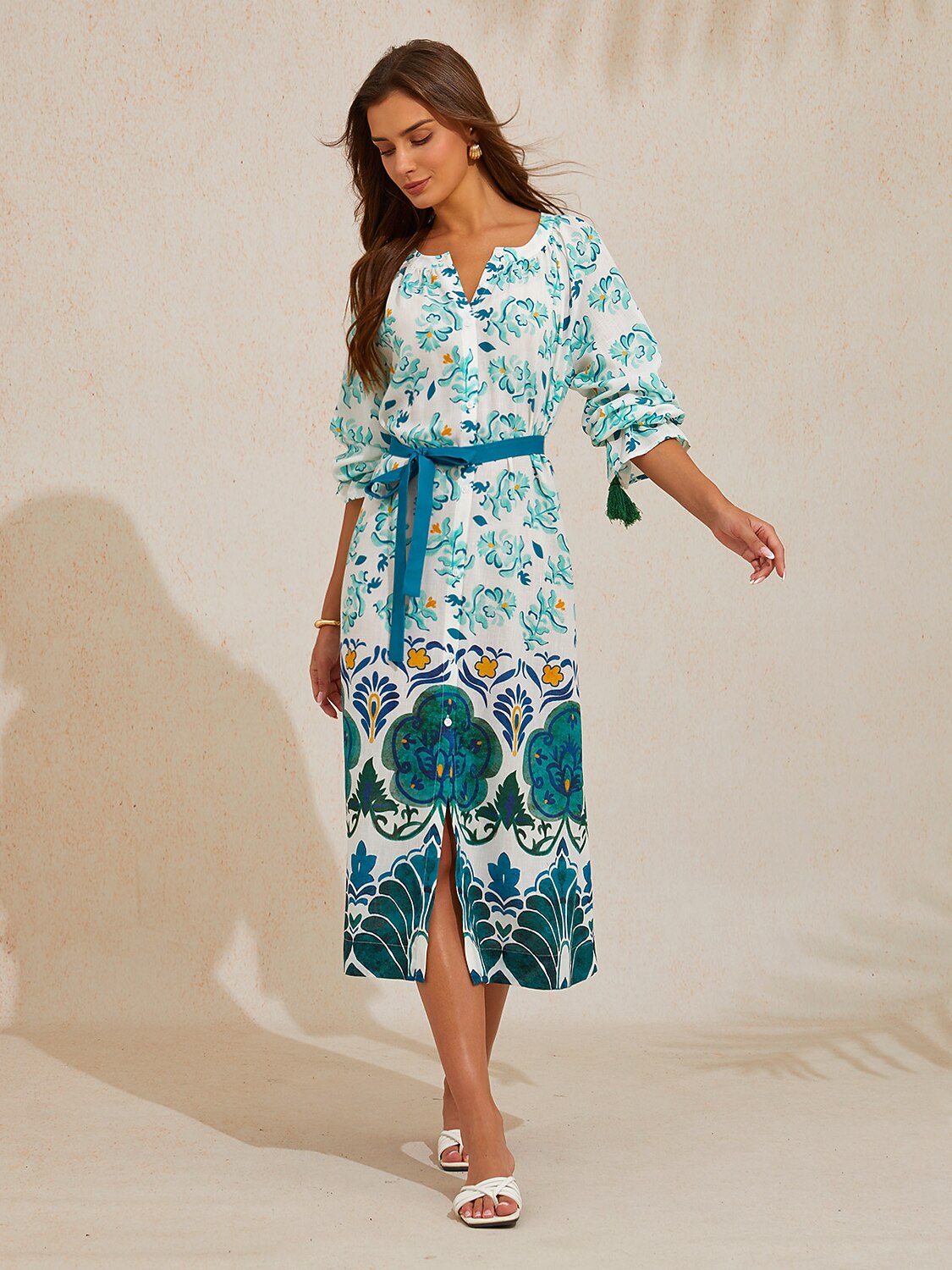 Jade Palace Garden Linen Look Maxi Dress