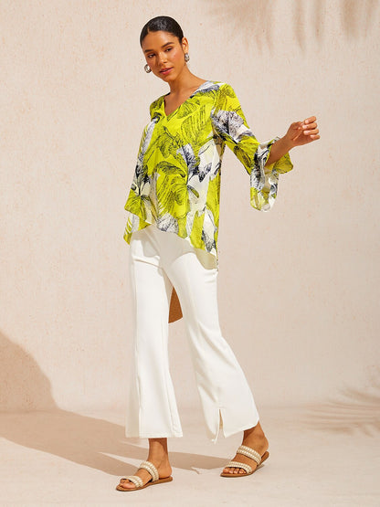 Citrus Palm Luxe Flowy Chiffon Blouse