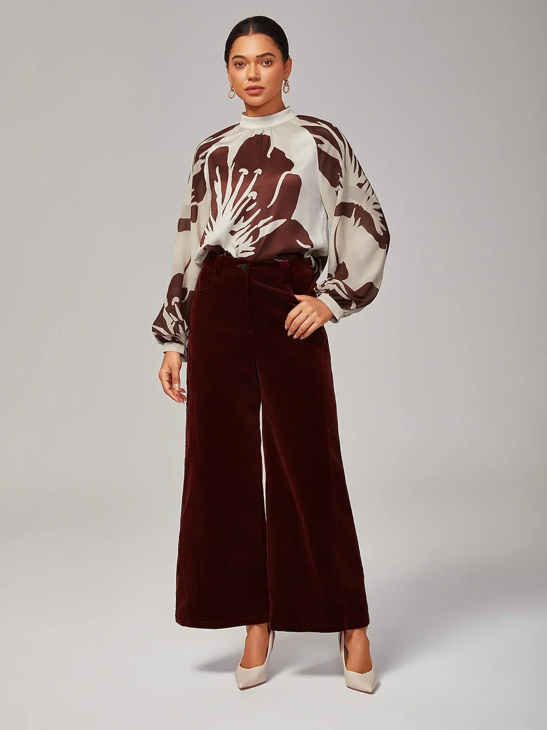 Reddish Brown Corduroy Straight Leg Pants