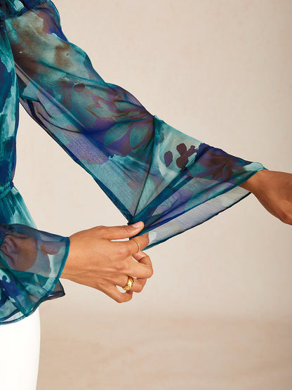Ocean Bloom Reverie Flowing Chiffon Top