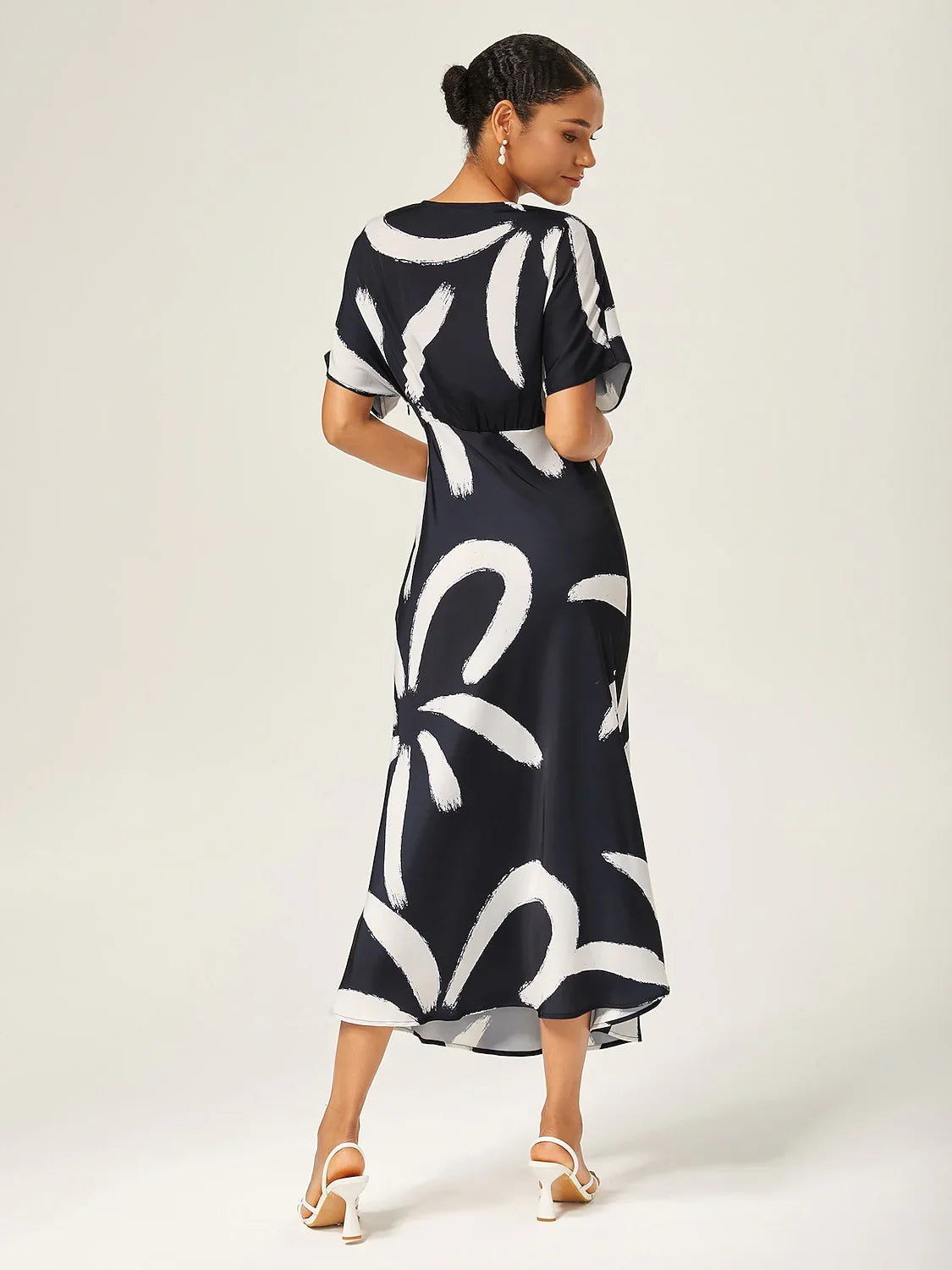 Abstract Floral Print Satin Maxi Dress