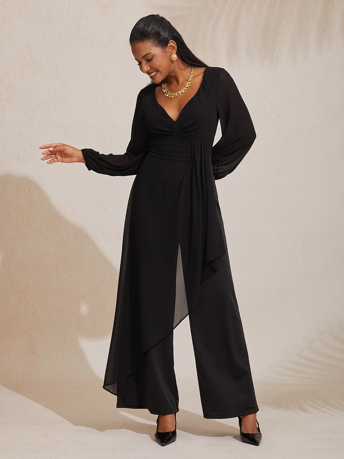 Asymmetrical Deep V Wide-legged Jumpsuit