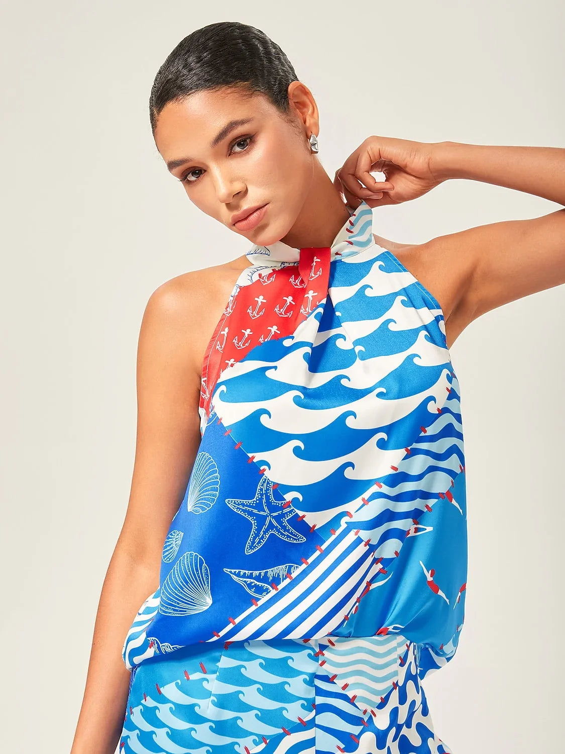 Satin Ocean-Inspired Geometric Print Set