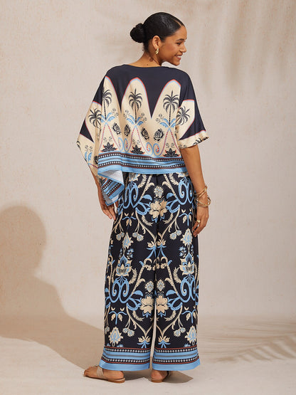 Pastel Floral Garden Silky Satin Dolman Batwing Top