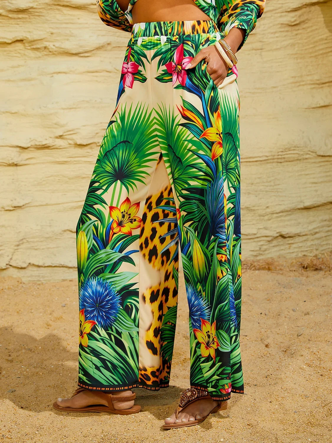 Tropical Temptation Flowy Chiffon Wide Leg Pants