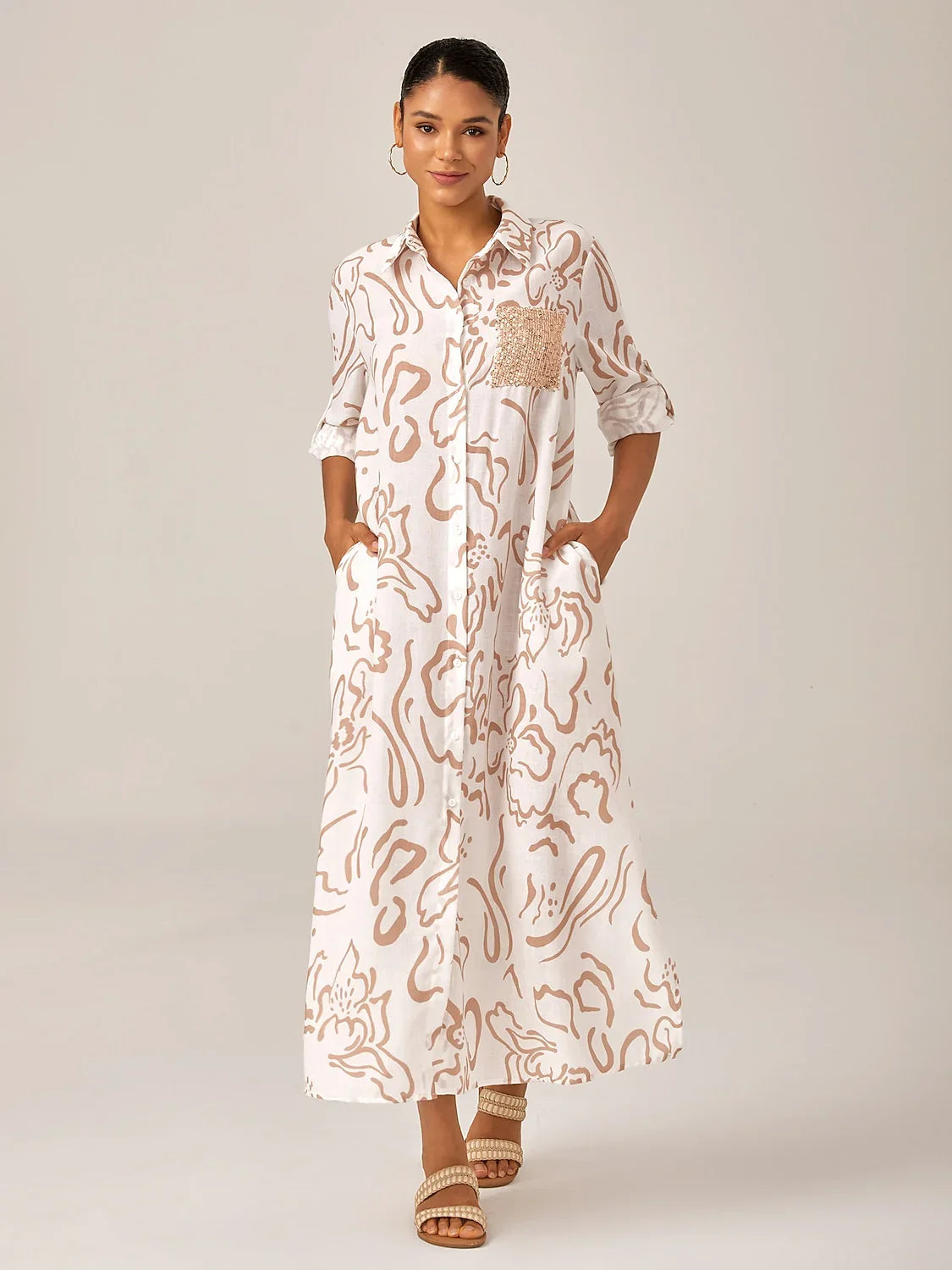 St Barth Blooms Airy Linen Look Blue Maxi Dress