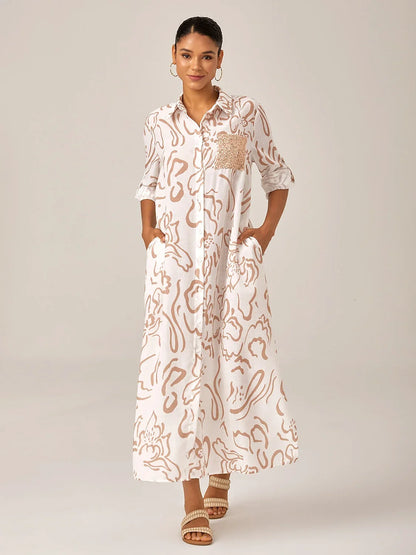 St Barth Blooms Airy Linen Look Blue Maxi Dress