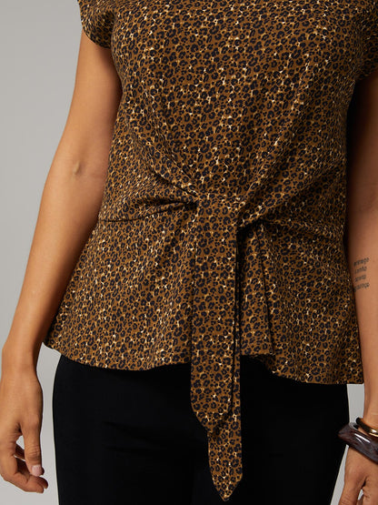 Top de algodón con estampado de leopardo y diseño anudado para vacaciones