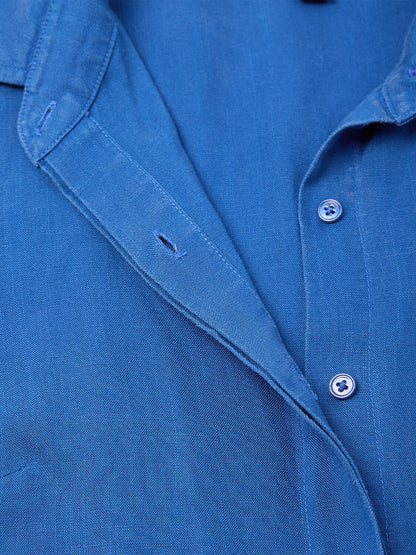 Linen Blend Tie Waist Maxi Shirt Dress