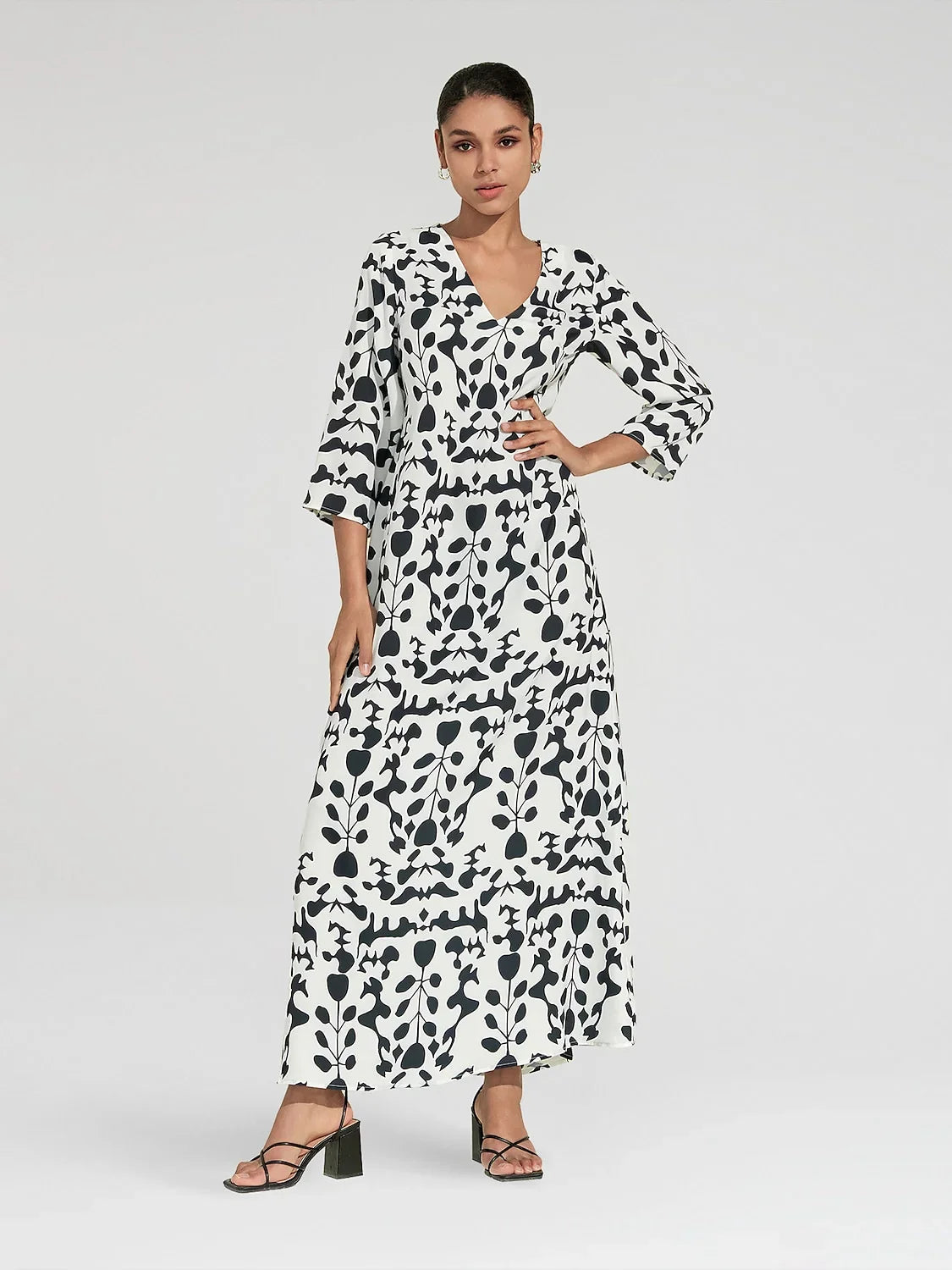 Satin Floral Geometric Pattern Vacation Maxi Dress