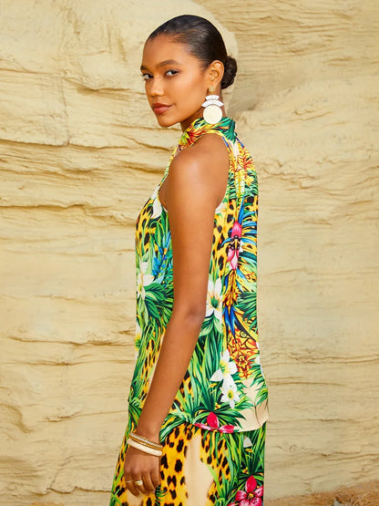 Tropical Temptation Silky Satin Leopard Top