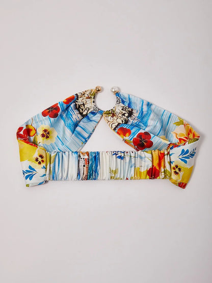 Santorini Summer Silky Satin Ruched Headscarf