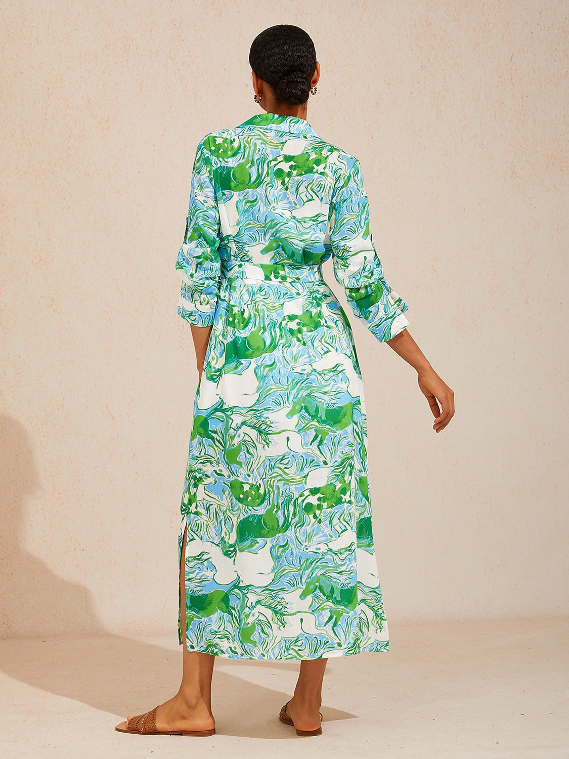 Graphic Art Mustang Linen Style Shirt Dress