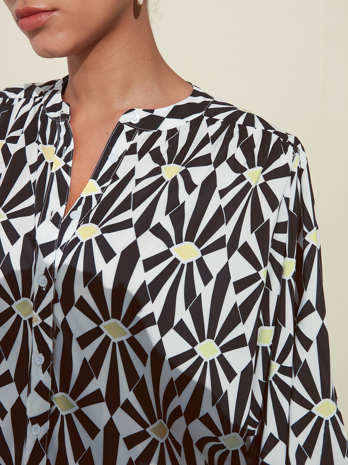 Moroccan Floral V-Neck Silky Satin Blouse