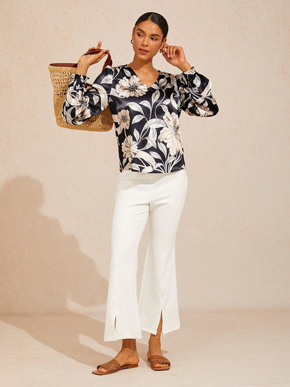 Golden Petal Silky Satin Blouse