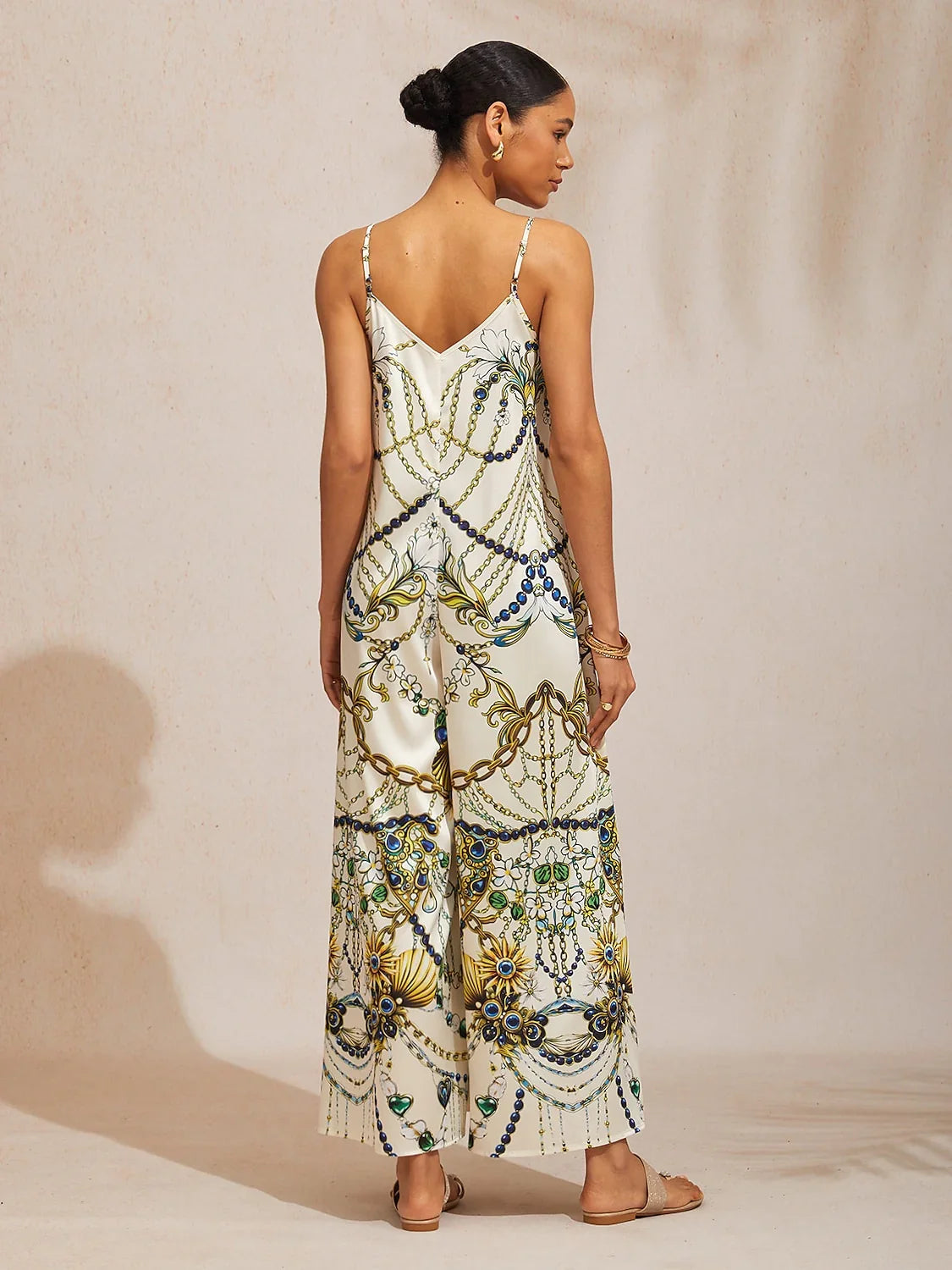 Vintage Jewelry Silky Satin Spaghetti Strap Jumpsuit