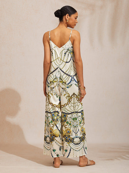 Emerald Empress Silky Satin Cami Jumpsuit