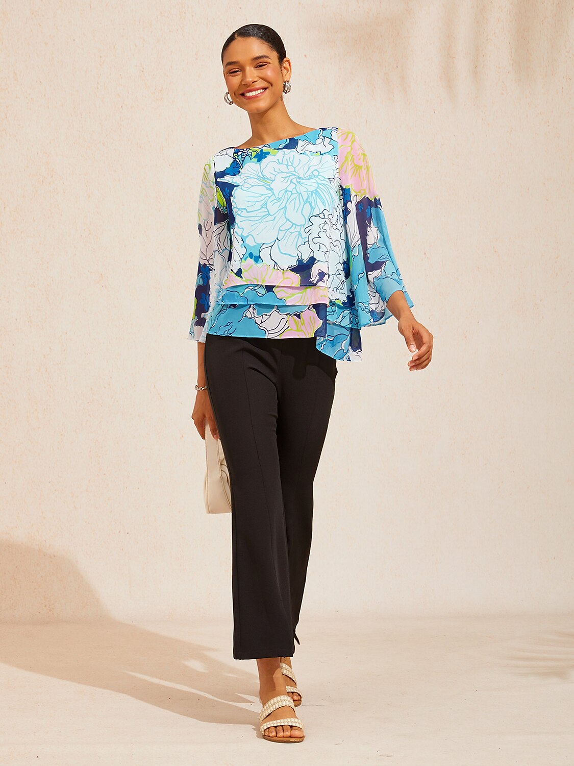 Pastel Wash Peony Layered Chiffon Blouse