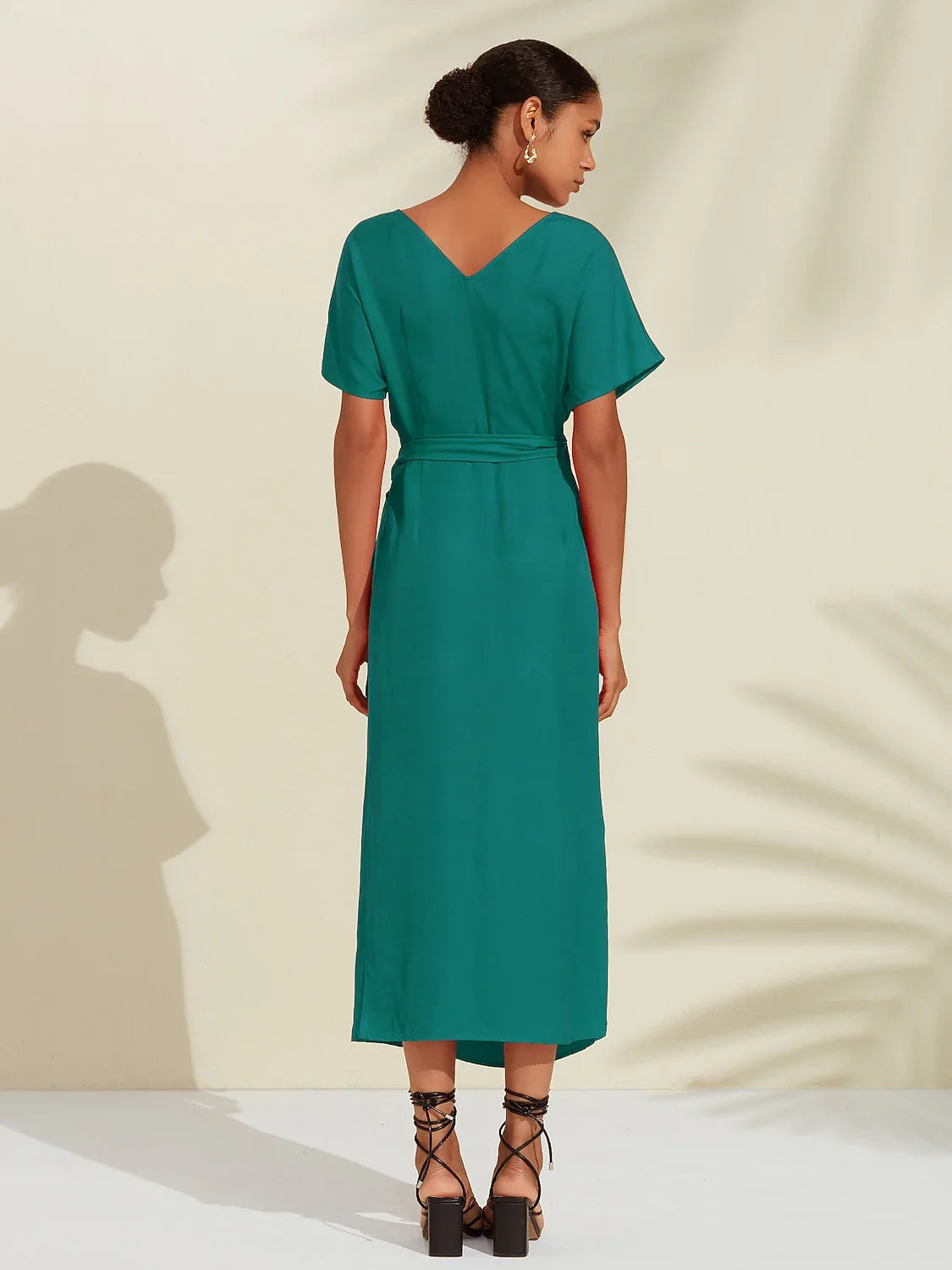 Tencel Linen Shirred Wrap Midi Dress