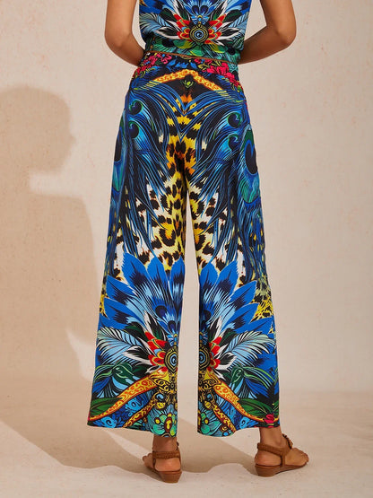 Jungle Wild Party Silky Satin Feather Pants
