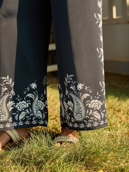 Noir Baroque Silky Satin Wide Leg Pants