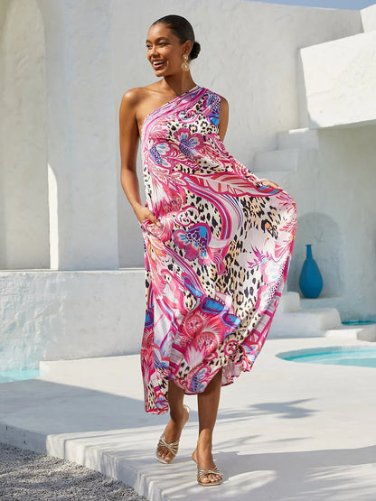 Blush&Beast Silky Satin Pink Paisley Maxi Dress