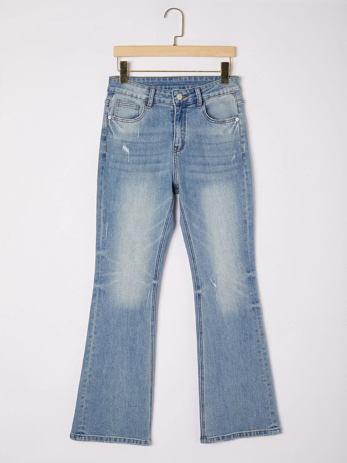 Cotton Stretch Flared Jeans High Waist Frayed Hem Denim Pants