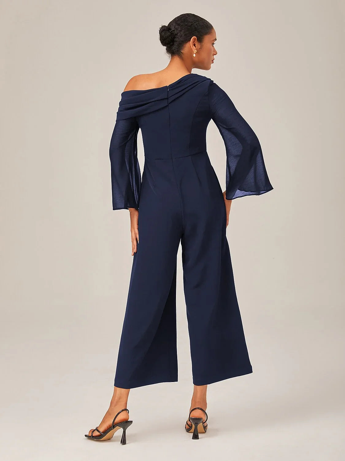 Draped Asymmetric Shoulder Elegant Black Jumpsuit