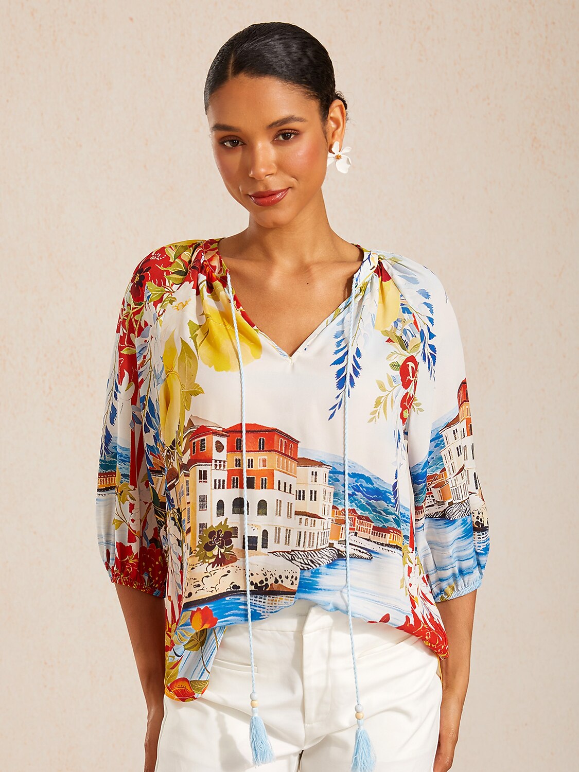 Vintage Baroque Chiffon Raglan Sleeve Blouse