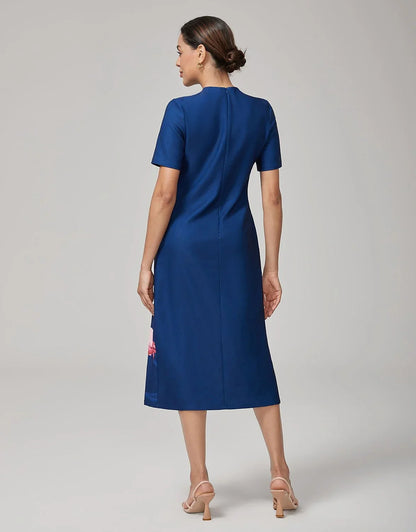 Royal Blue Short Sleeves Flamingo Print Dress