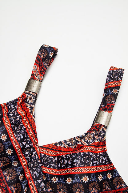 Floral Triangle V Neck One Piece Swimsuit