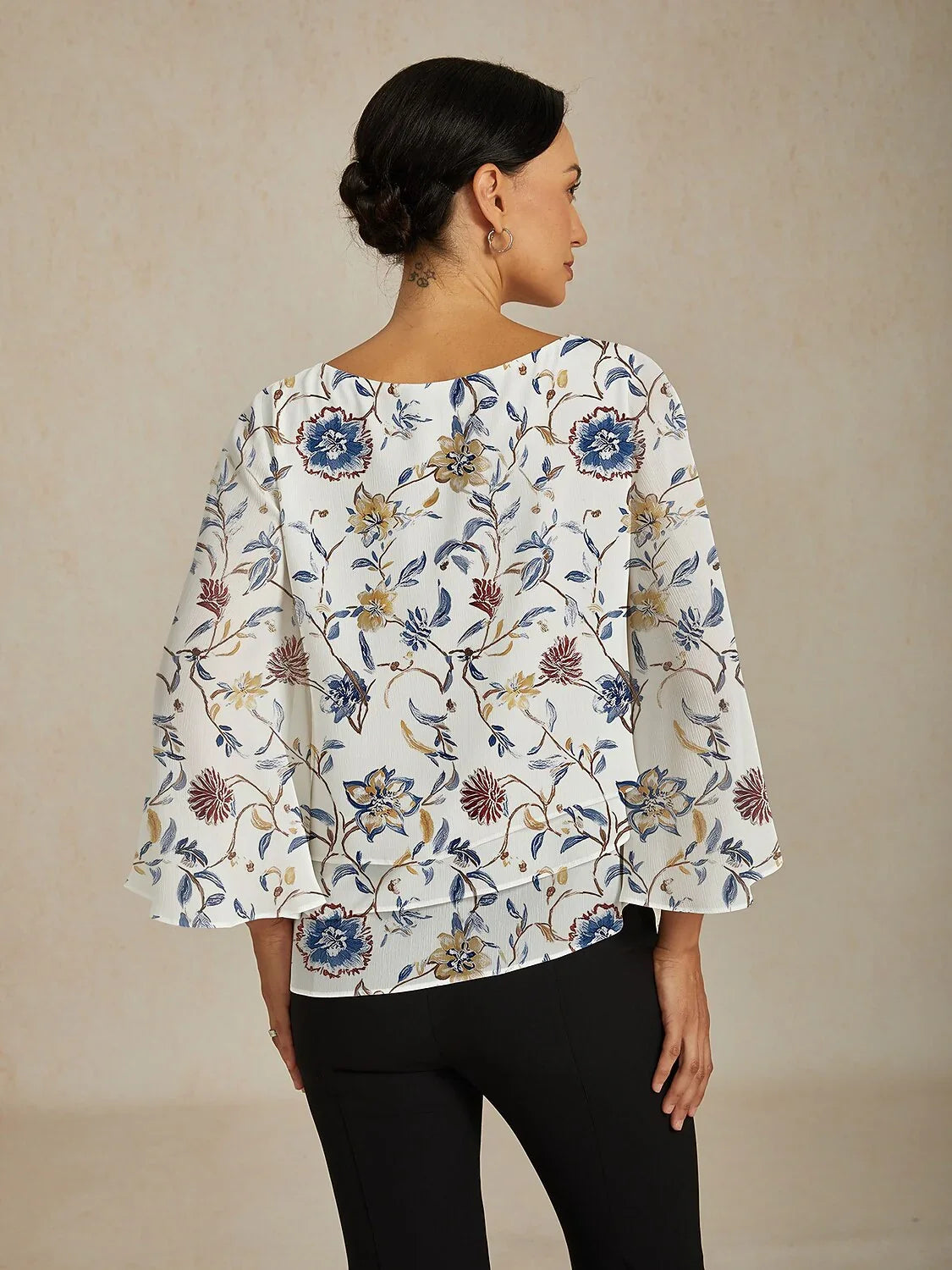 Floral Bell Sleeve Tiered Blouse