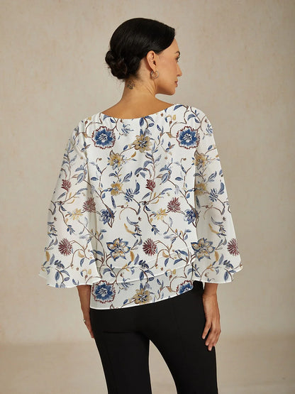 Floral Bell Sleeve Tiered Blouse