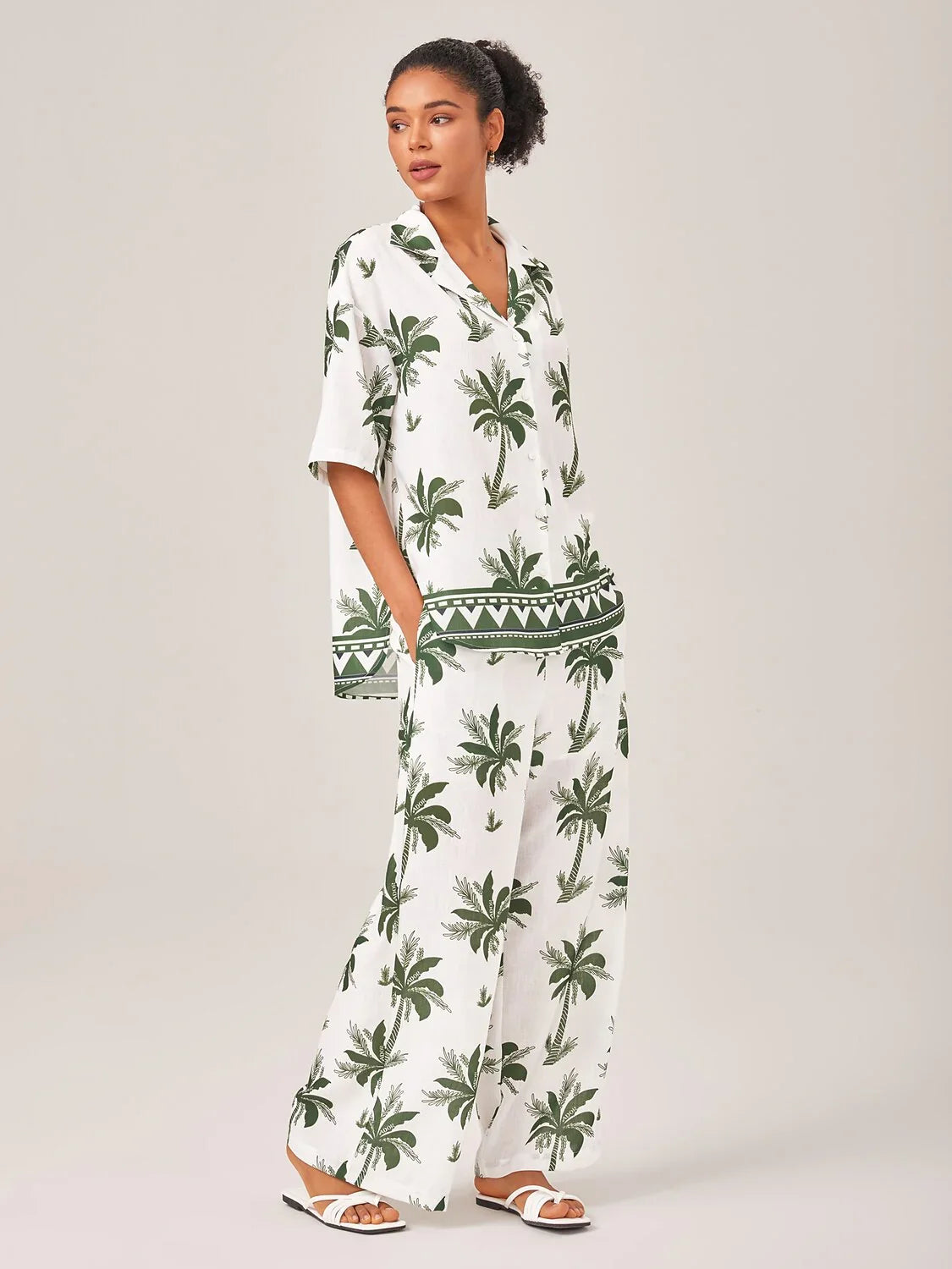 Vacation Palm Tree Print Loose Two-Piece Set
