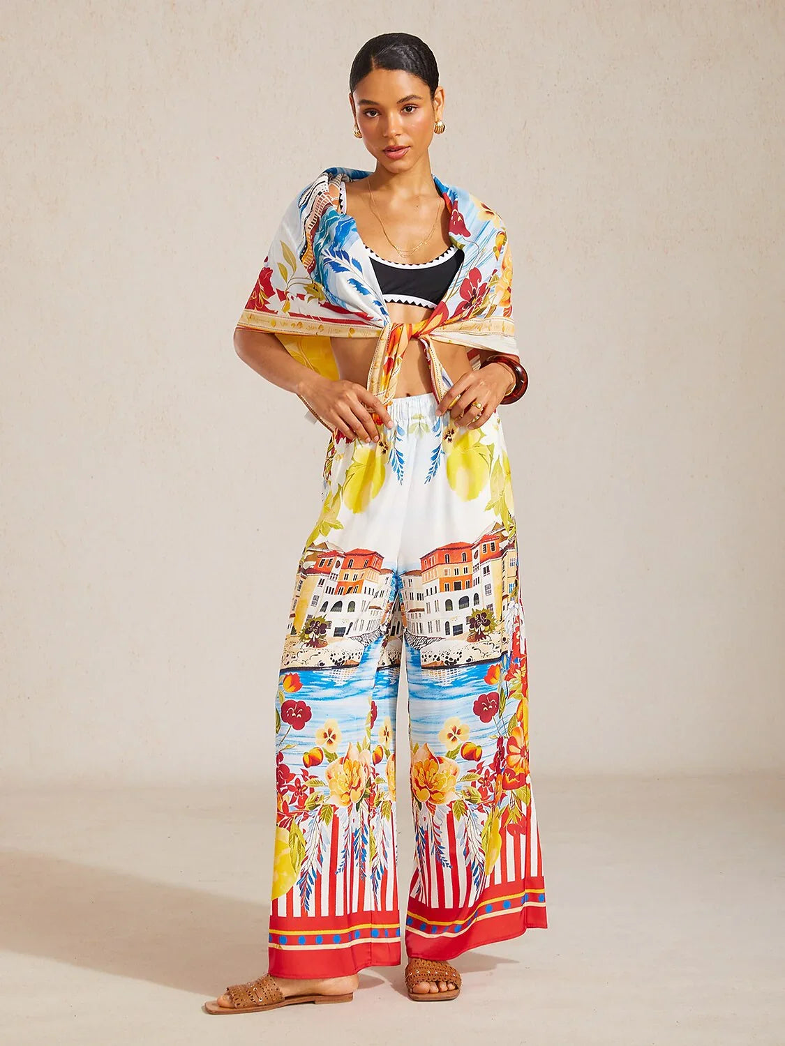 Santorini Summer Flowy Chiffon Square Scarf