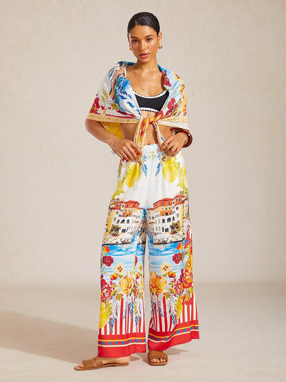 Santorini Summer Flowy Chiffon Square Scarf
