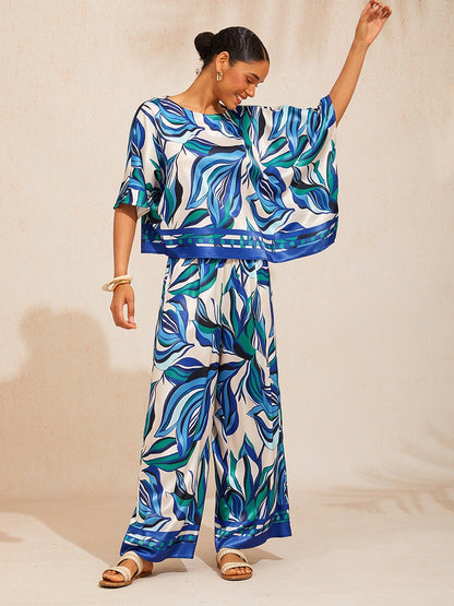 Marble Flora Silky Satin Dolman Sleeve Batwing Top