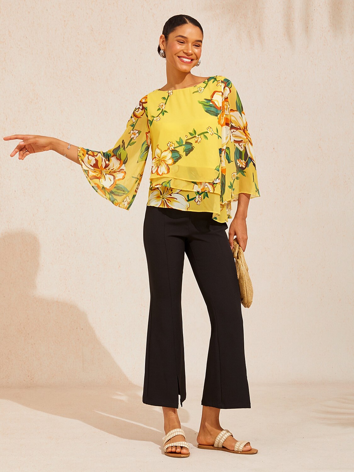 Lime Magnolia Glow Layered Chiffon Blouse