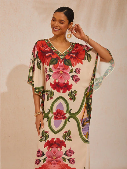 Hawaii Palm Flowy Chiffon Floral Maxi Dress