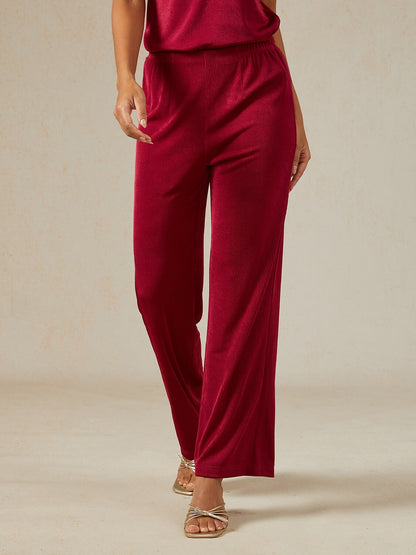 Acetate Look Stretch Straight Leg Pants