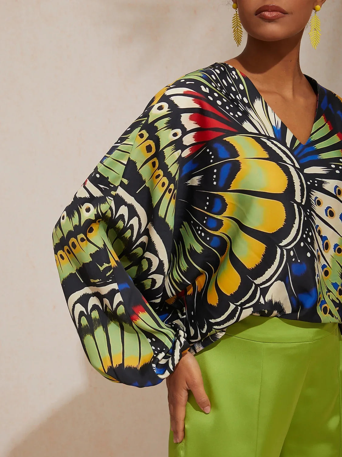 Jungle Butterfly Silky Satin Top