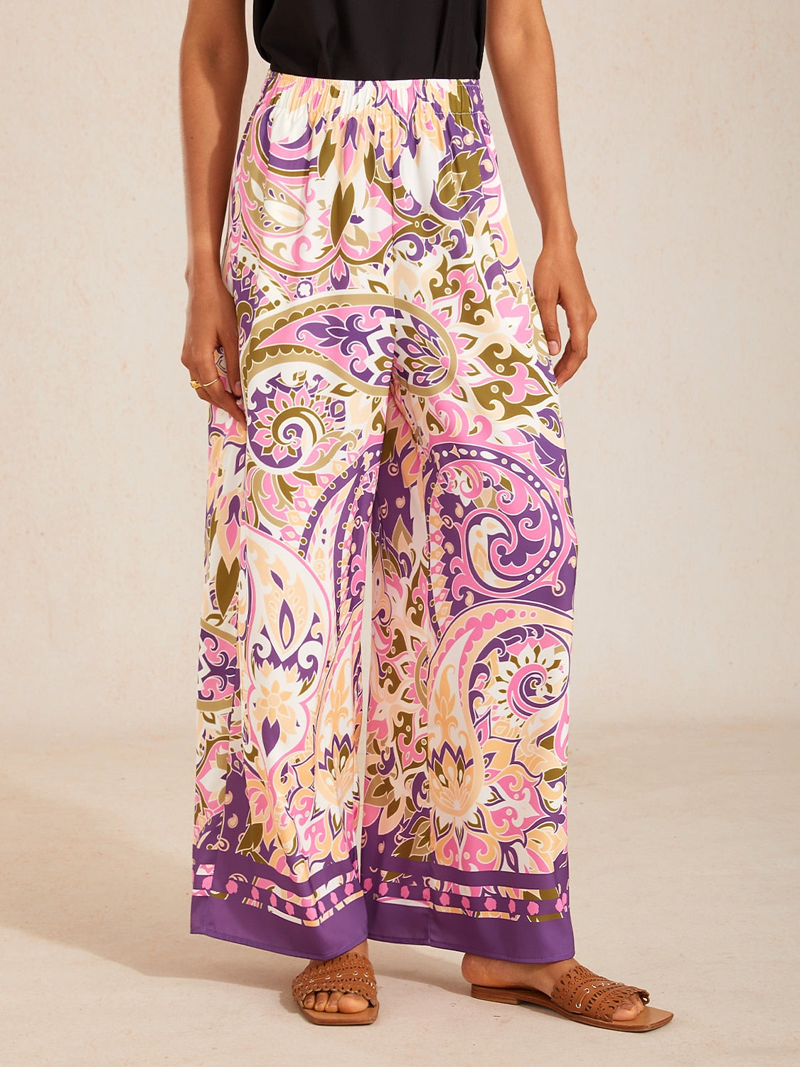 Marble Flora Silky Satin Wide Leg Pants