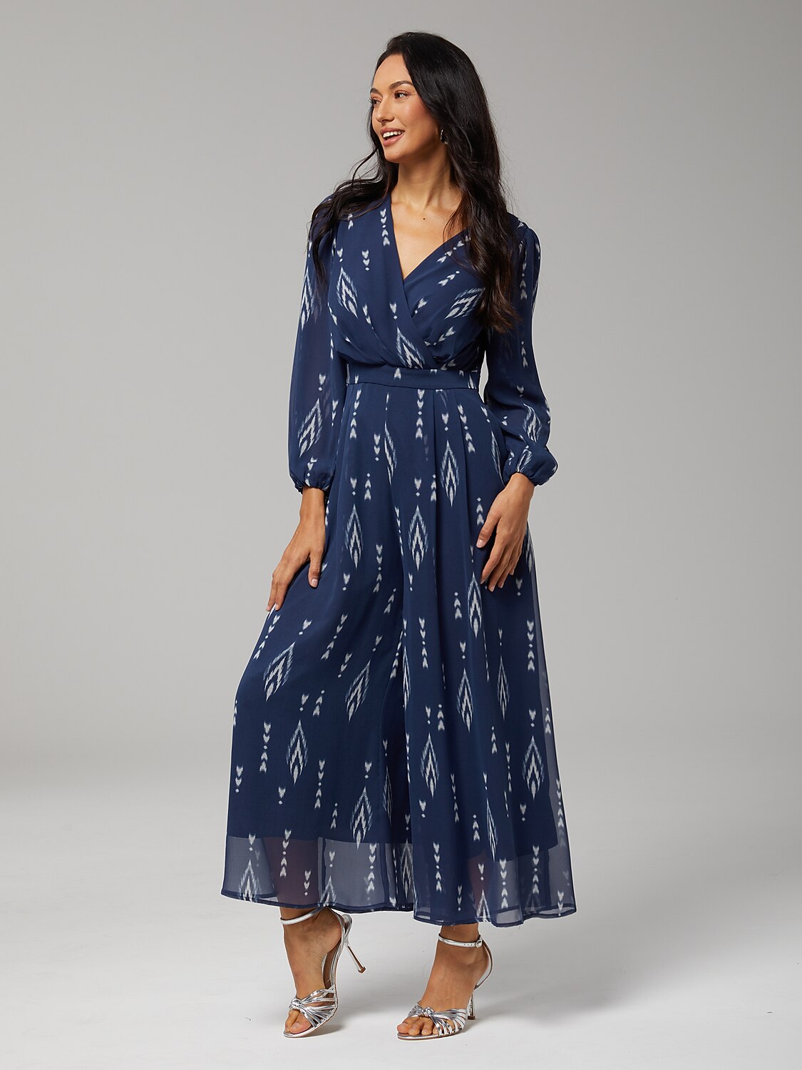 Women's Jumpsuit Green Chiffon Printed Wide Leg V Neck Waist Cinching Elegant Stand Out Destination Wedding Guest Daily Vacation Casual Spring Summer Fall