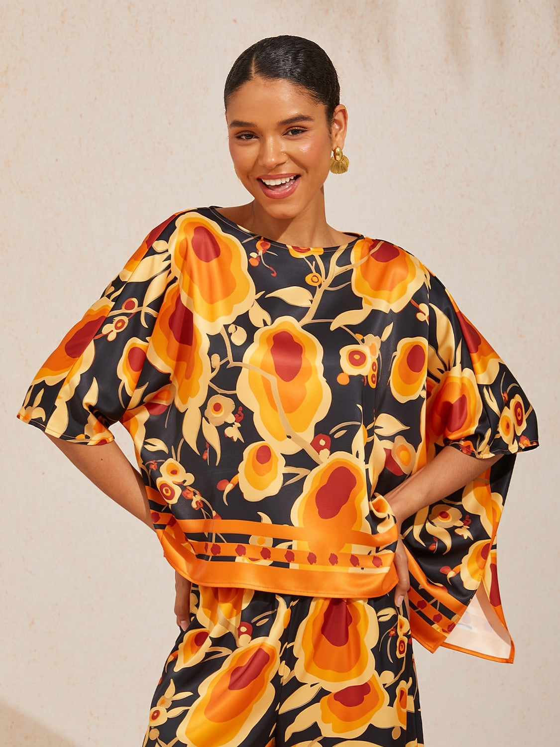 Sun Ember Silky Satin batwing Top