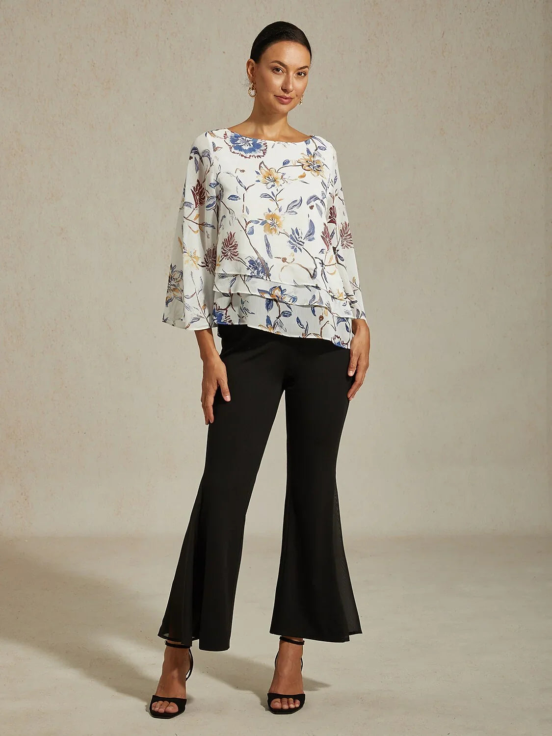 Floral Bell Sleeve Tiered Blouse