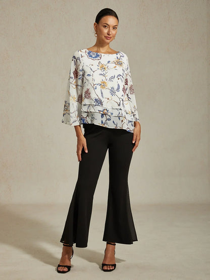 Floral Bell Sleeve Tiered Blouse
