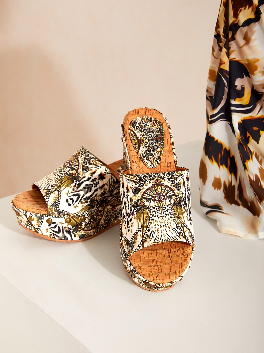 Vintage Leopard Jewelry Canvas High Heel Mules